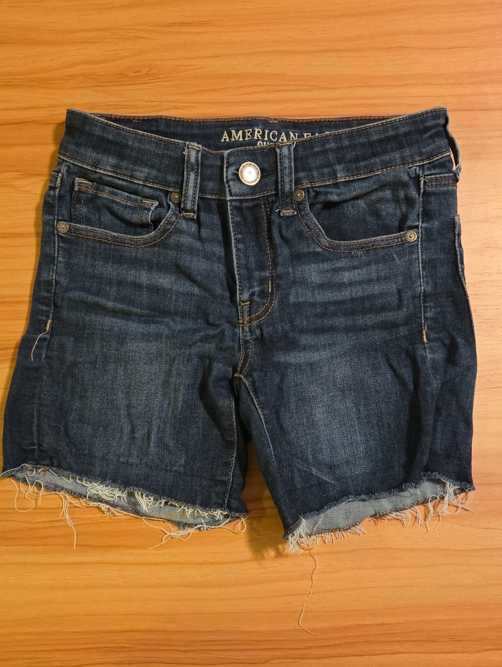 American Eagle Outfitters Dark Indigo Frayed Denim Shorts